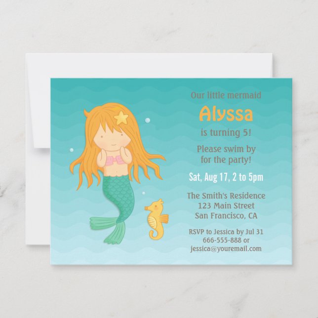 Invitación Fiesta De Cumpleaños De La Sirena Cuta Y Las Niñas (Anverso)