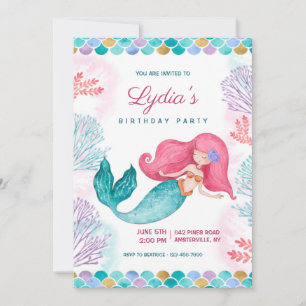 Invitación Fiesta de cumpleaños de la sirena de la bonito