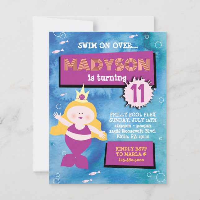 Invitación Fiesta de cumpleaños de la Sirena Fiesta Blue Tie  (Anverso)