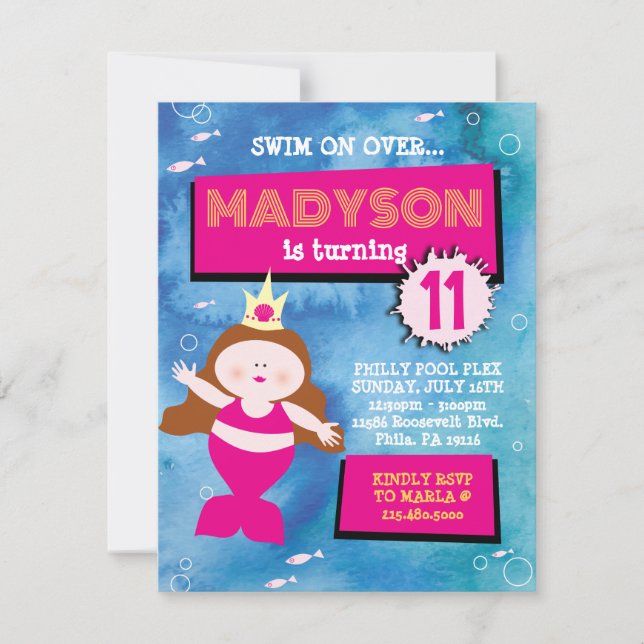 Invitación Fiesta de cumpleaños de la Sirena Fiesta Blue Tie  (Anverso)