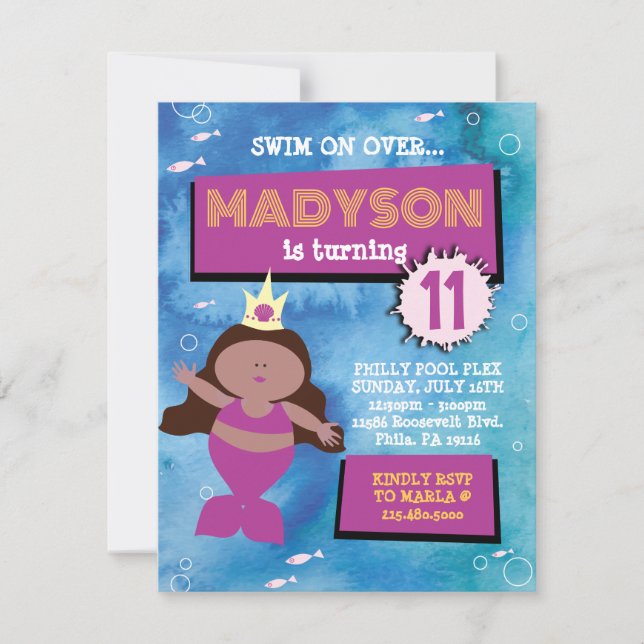 Invitación Fiesta de cumpleaños de la Sirena Fiesta Blue Tie  (Anverso)