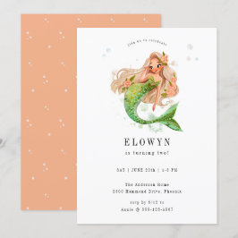 Invitación Fiesta de cumpleaños de la sirena floral Peach
