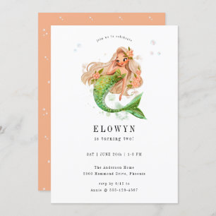 Invitación Fiesta de cumpleaños de la sirena floral Peach