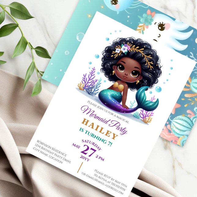 Invitación Fiesta de cumpleaños de la sirena mágica (Celebrate your little girl's special day with a customizable magical mermaid birthday party invite.)