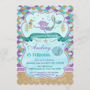 Invitación Fiesta de Cumpleaños de la Sirena Personalizada