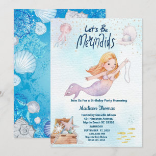 Invitación Fiesta de cumpleaños de la sirena purpurina
