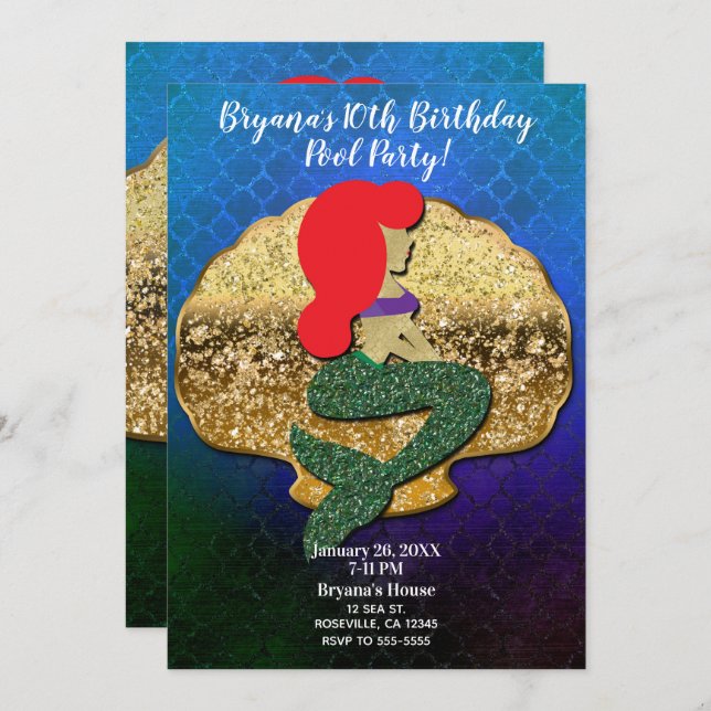 Invitación Fiesta de cumpleaños de la sirena roja haitiana do (Anverso / Reverso)