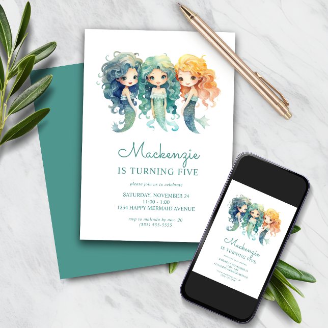 Invitación Fiesta de cumpleaños de la sirena Verde azulada (Subido por el creador)