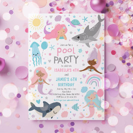 Invitación Fiesta de cumpleaños de la Sirena y la Piscina del