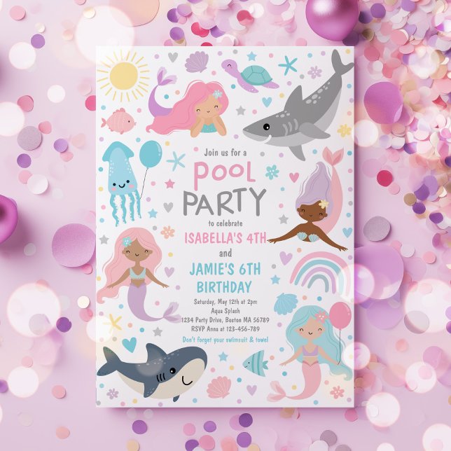 Invitación Fiesta de cumpleaños de la Sirena y la Piscina del (Subido por el creador)