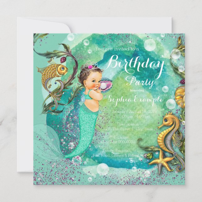 Invitación Fiesta de Cumpleaños de la Sirenita bajo el mar (Anverso)