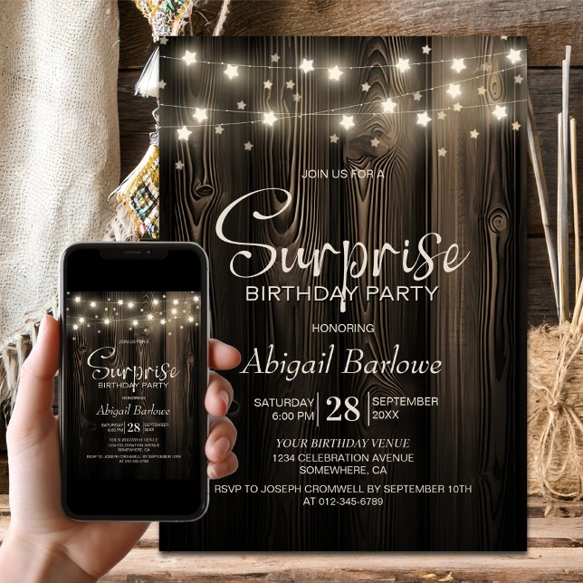 Invitación Fiesta de cumpleaños de la sorpresa de la madera r (Subido por el creador)