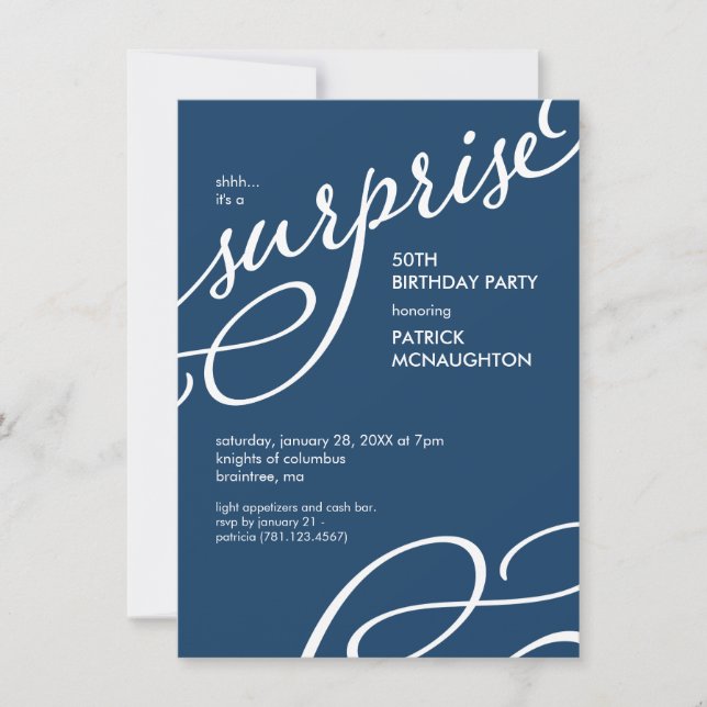 Invitación Fiesta de cumpleaños de la sorpresa de la Navy Blu (Anverso)
