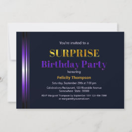 Invitación Fiesta de cumpleaños de la sorpresa de oro y morad