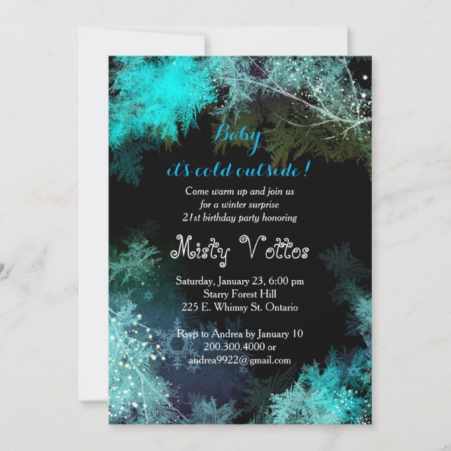 Invitación Fiesta de cumpleaños de la sorpresa del invierno (Anverso)