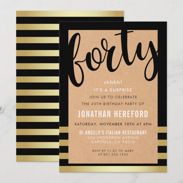 Invitación Fiesta de cumpleaños de la sorpresa del papel y (Anverso / Reverso)