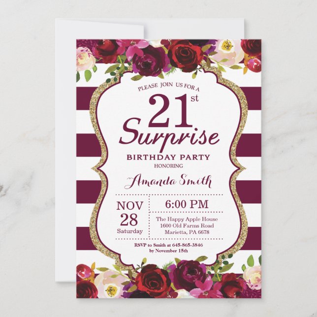 Invitación Fiesta de cumpleaños de la sorpresa floral de (Anverso)