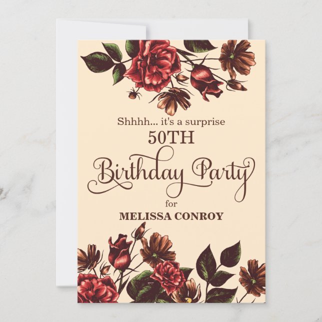 Invitación Fiesta de cumpleaños de la sorpresa floral de otoñ (Anverso)