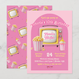 Invitación Fiesta de cumpleaños de la televisión rosa Retro d