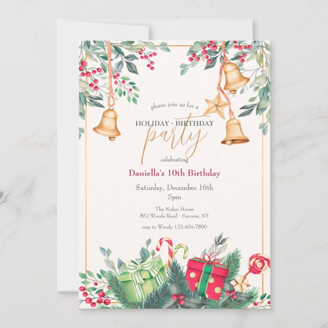 Invitación Fiesta de cumpleaños de la temporada de navidades (Anverso)
