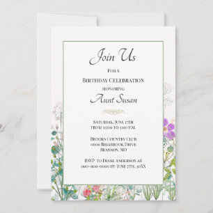 Invitación Fiesta de cumpleaños de la tía con flores silvestr