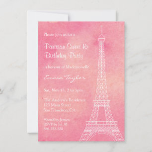 Invitación Fiesta de cumpleaños de la Torre Eiffel con acuare