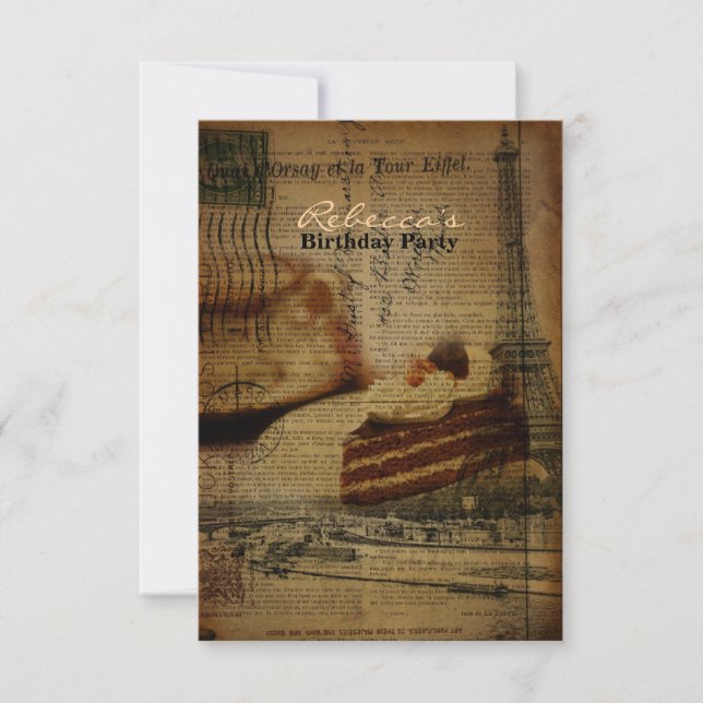Invitación fiesta de cumpleaños de la torre Eiffel de París (Anverso)