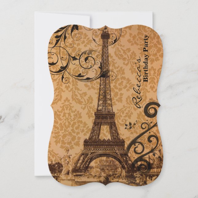 Invitación fiesta de cumpleaños de la torre eiffel tower pari (Anverso)