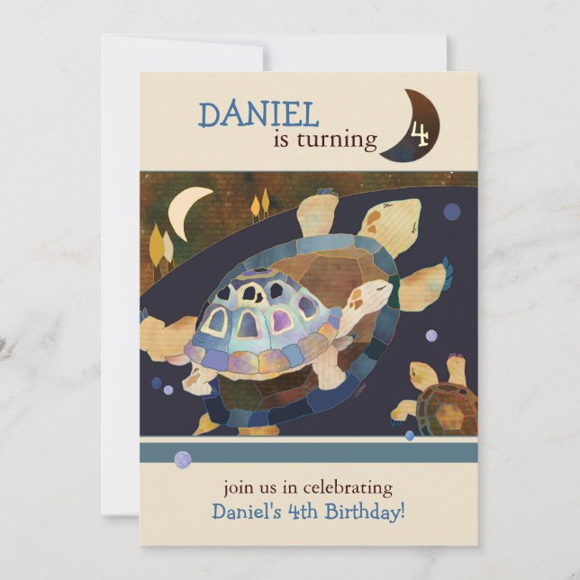 Invitación Fiesta de cumpleaños de la tortuga para los niños (Anverso)