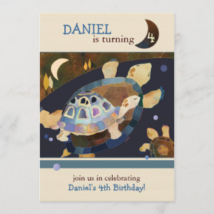 Invitación Fiesta de cumpleaños de la tortuga para los niños