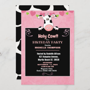 Invitación Fiesta de cumpleaños de la vaca sagrada para niños