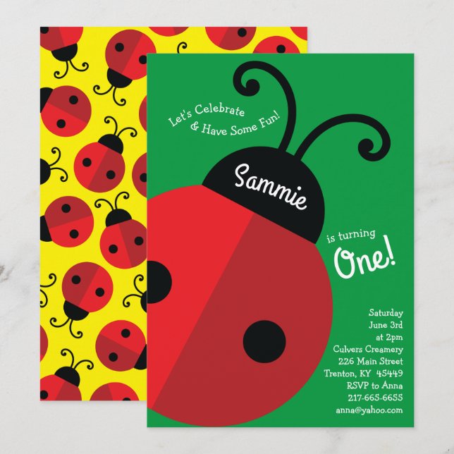Invitación Fiesta de cumpleaños de Ladybug (Anverso / Reverso)