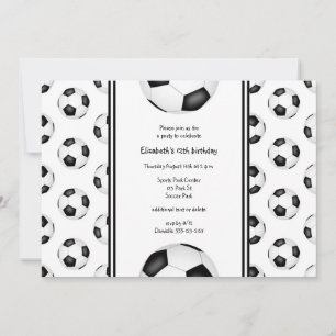 Invitación Fiesta de cumpleaños de las bolas de fútbol blanca