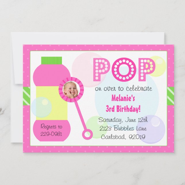 Invitación Fiesta de cumpleaños de las burbujas (Anverso)