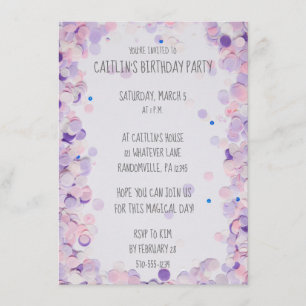 Invitación Fiesta de cumpleaños de las chicas Confetti rosada