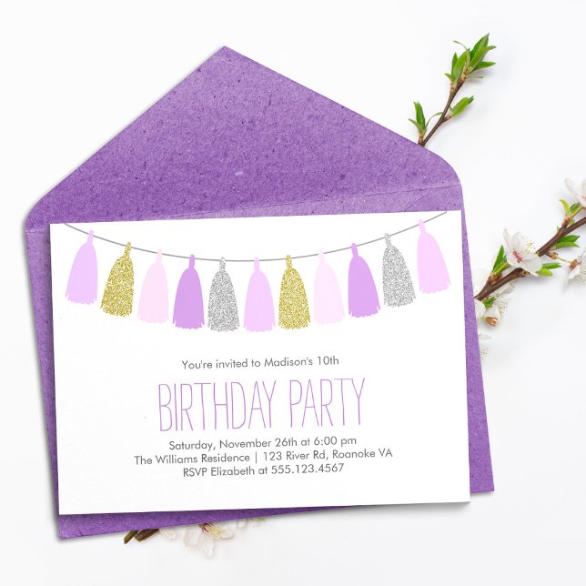 Invitación Fiesta de cumpleaños de las chicas de Cute Lavende (Subido por el creador)