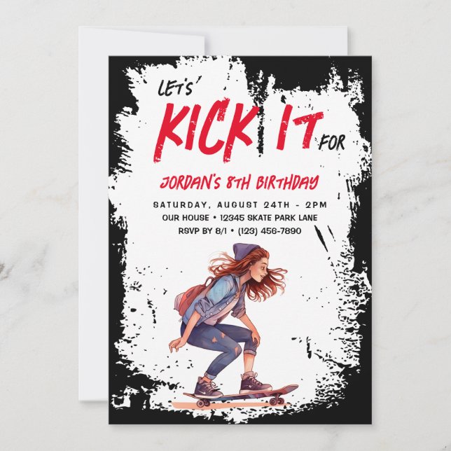 Invitación Fiesta de cumpleaños de las chicas de patinaje sob (Anverso)