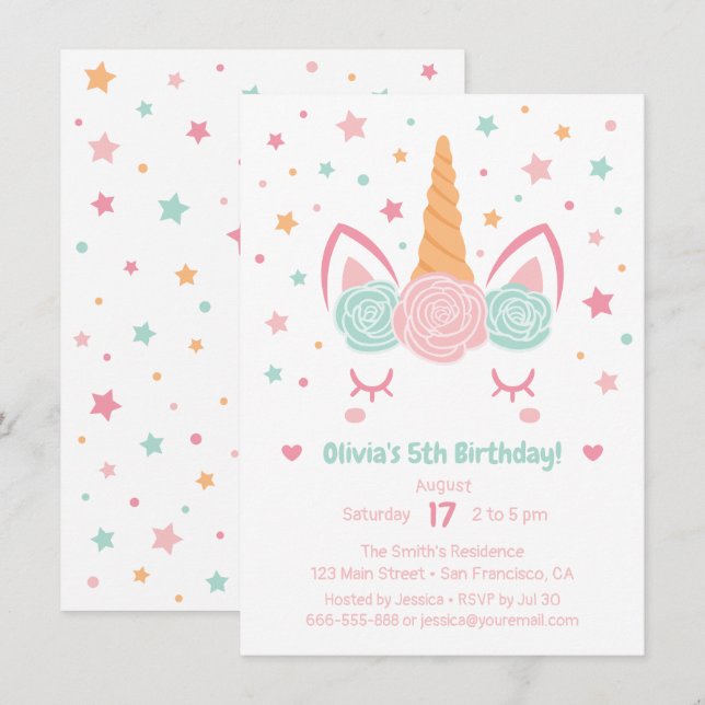 Invitación Fiesta de cumpleaños de las chicas del Cuerno de U (Anverso / Reverso)