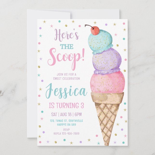 Invitación Fiesta de cumpleaños de las chicas del Ice Cream (Anverso)