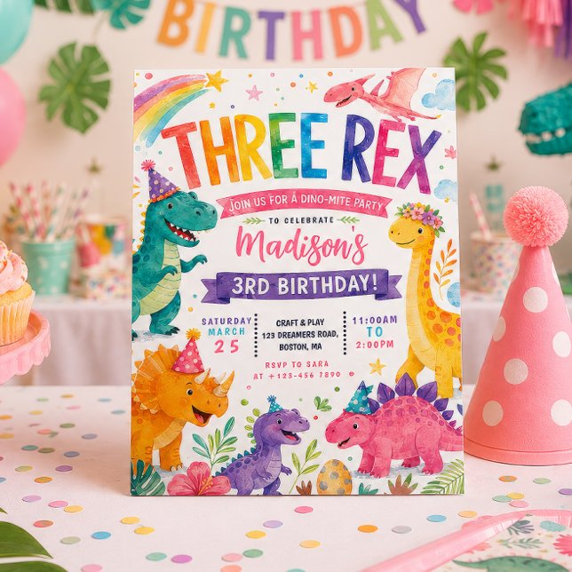 Invitación Fiesta de cumpleaños de las chicas dinosaurio arco (Subido por el creador)
