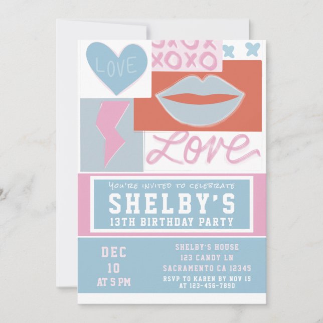 Invitación Fiesta de Cumpleaños de las Chicas Preppy (Anverso)