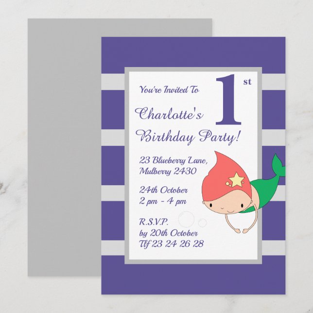 Invitación fiesta de cumpleaños de las chicas púrpura de la i (Anverso / Reverso)