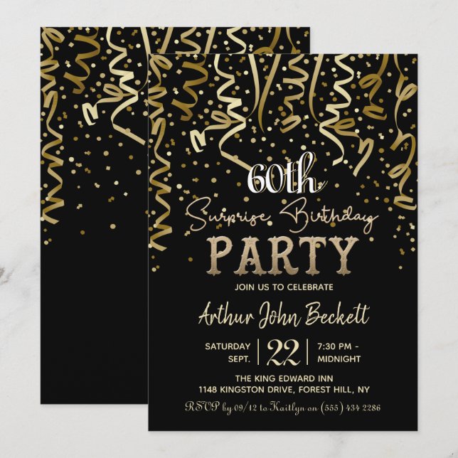 Invitación Fiesta de cumpleaños de las compañías de Oro y las (Anverso / Reverso)