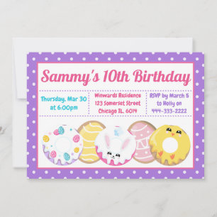 Invitación Fiesta de cumpleaños de las cookies de Pascua Donu