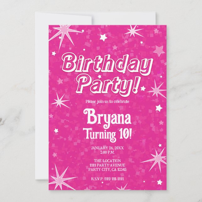 Invitación Fiesta de cumpleaños de las estrellas blancas y ro (Anverso)