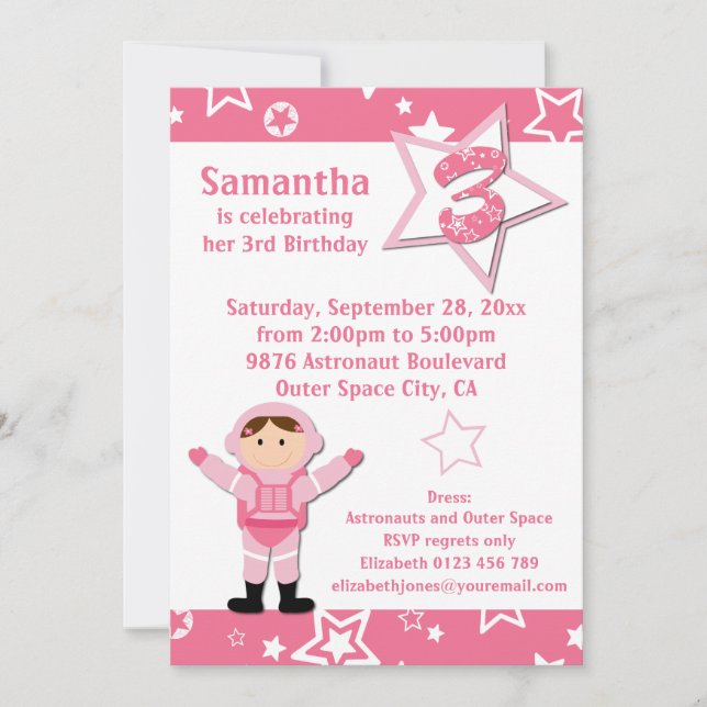 Invitación Fiesta de cumpleaños de las estrellas del rosa del (Anverso)