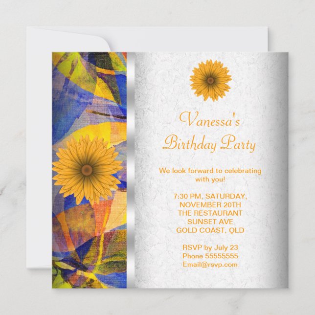 Invitación Fiesta de cumpleaños de las flores azules de veran (Anverso)