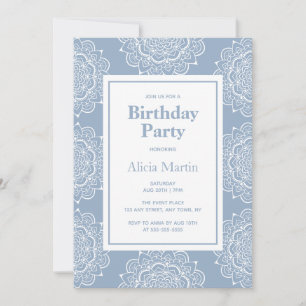 Invitación Fiesta de cumpleaños de las flores de Mandala azul