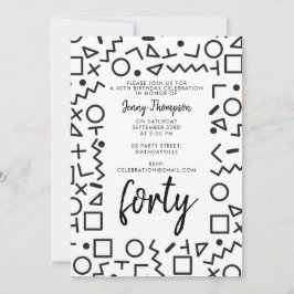 Invitación Fiesta de cumpleaños de las formas Black White Ret