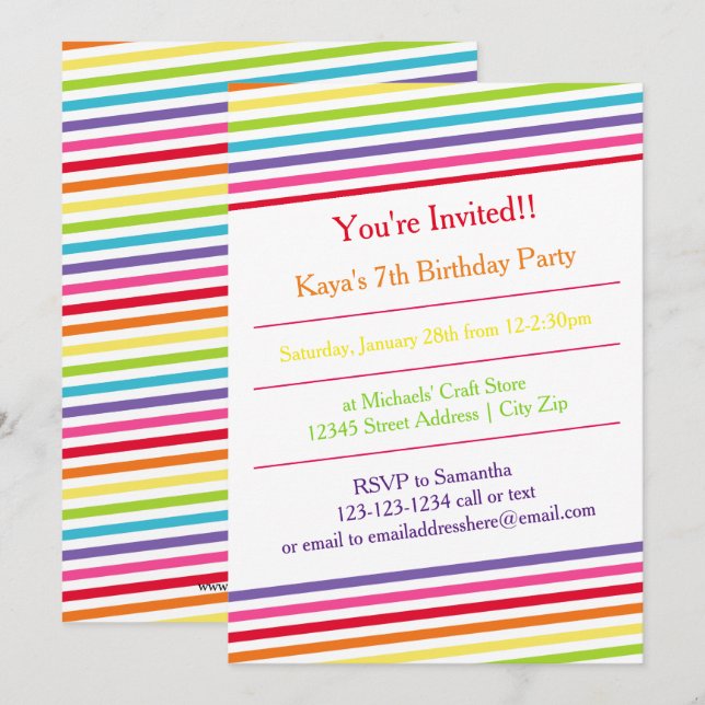 Invitación Fiesta de cumpleaños de las franjas arcoiris - Inv (Anverso / Reverso)